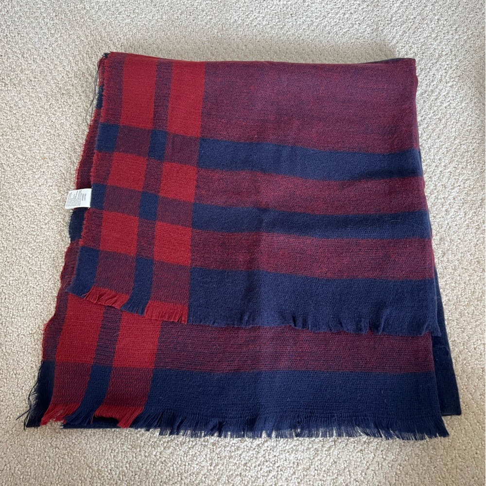 BP Red and Navy Large Plaid Blanket Scarf